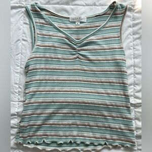 multicolored striped tank top w/ lettuce hem